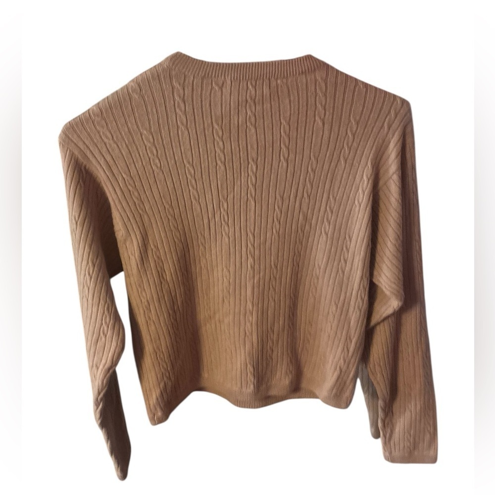 Super Soft Merino Wool/Cashmere Blend Beige Crewneck Cable Knit Pullover - Picture 2 of 6